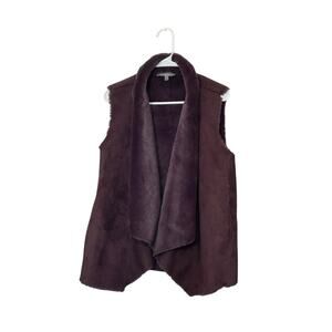 Bagatelle Faux Suede Fur Lined Vest Size Large Dark Purple Open Front Pockets